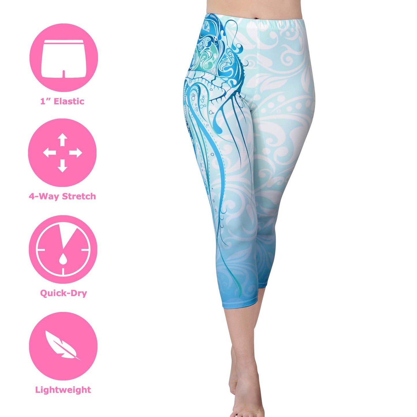 Comfy Yoga Pants - Workout Capris - High Waist Workout Leggings for Women - Lightweight Printed Yoga Legging - Size S/M 4-10