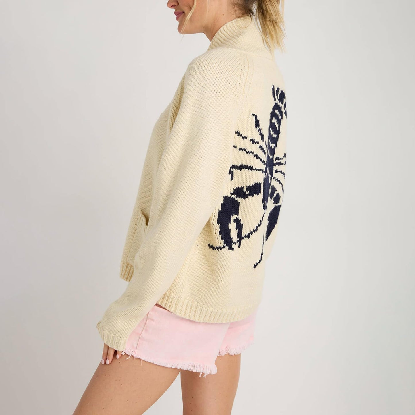 Women Lobster Knit Sweater Cardigan Y2k Long Sleeve Graphic Knitted Cardigans Goth Vintage Knitwear Fall Winter