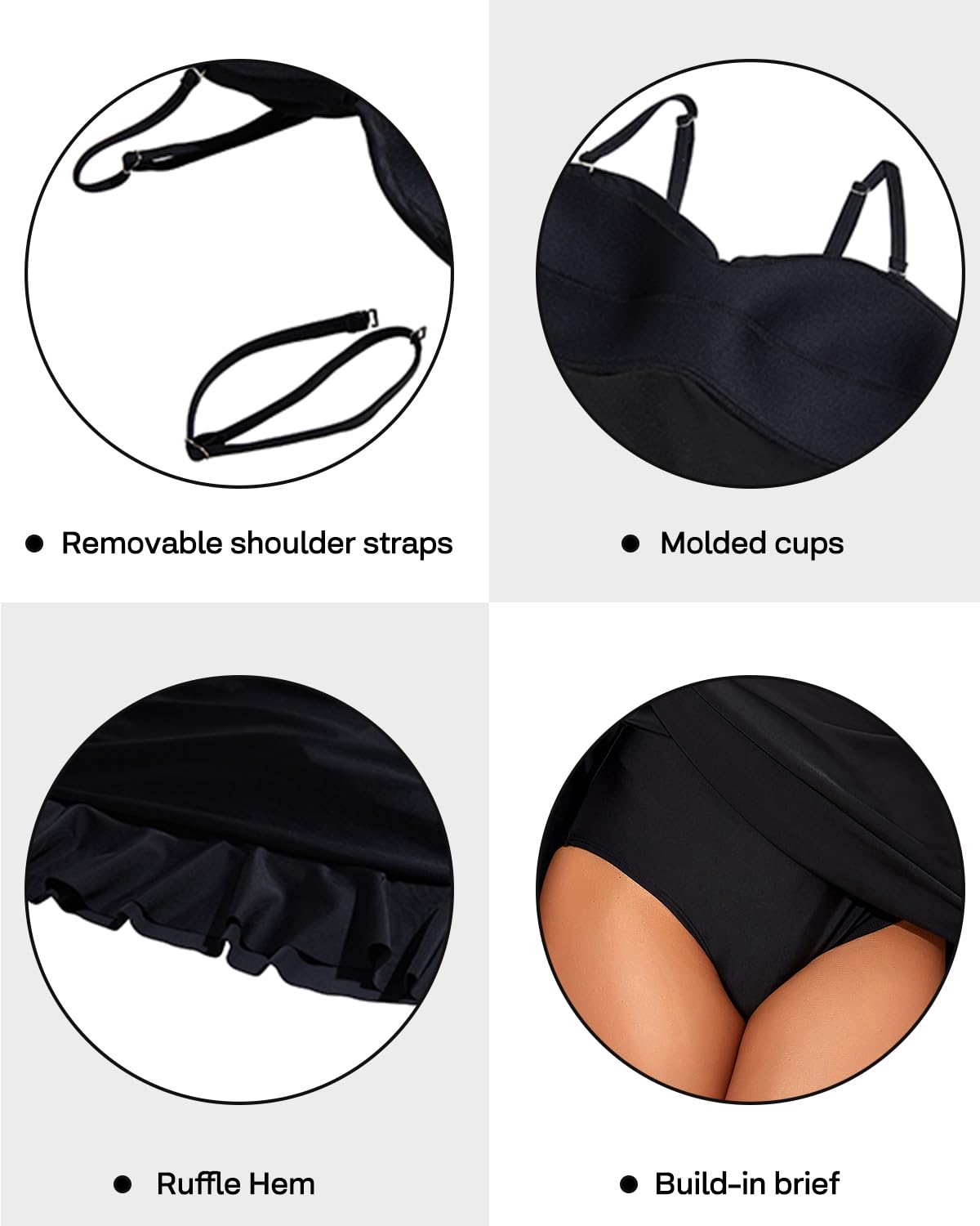 Holipick Women's Tummy Control One Piece Swim Dress Strapless Swimsuit Bandeau Skirted Bathing Suits