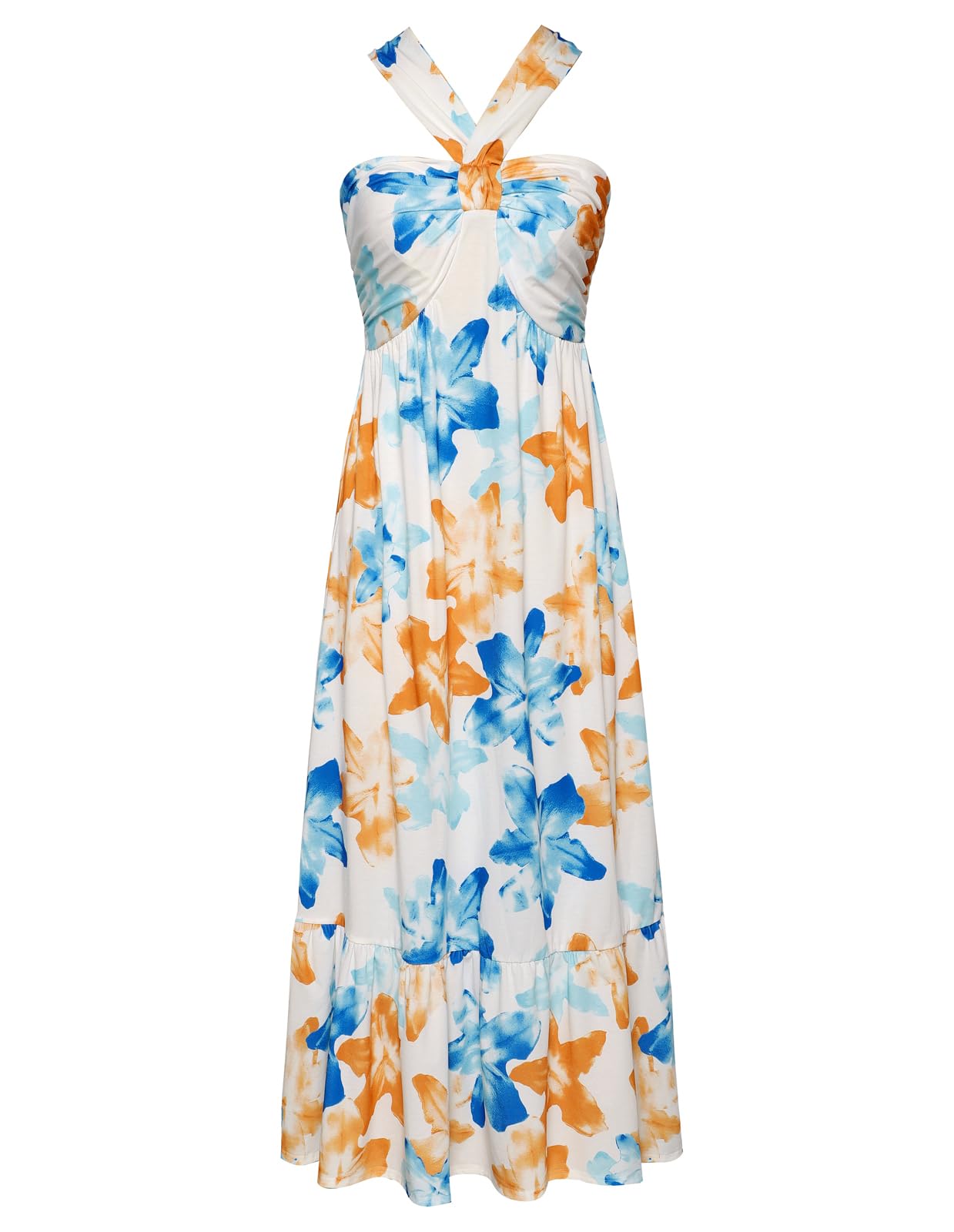 GRACE KARIN 2025 Women's Criss Cross Halterneck Sleeveless Summer Floral Print Flowy A Line Maxi Dress