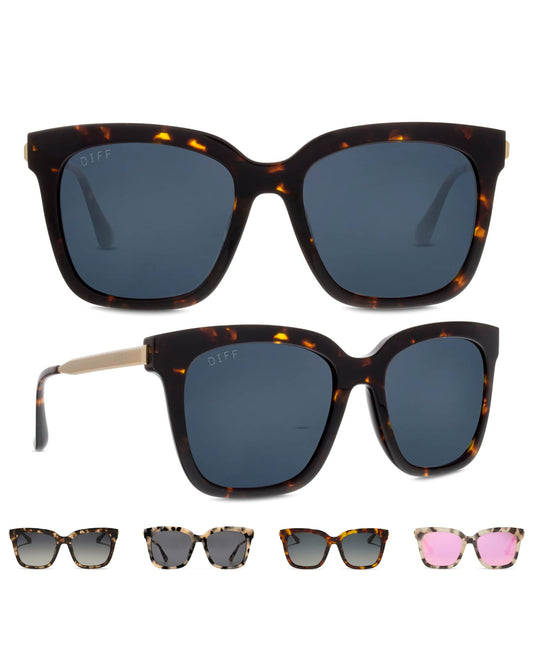 DIFF Bella Designer Square Oversized Sunglasses for Women UV400 Protection, Tortoise frame w/giftable travel case