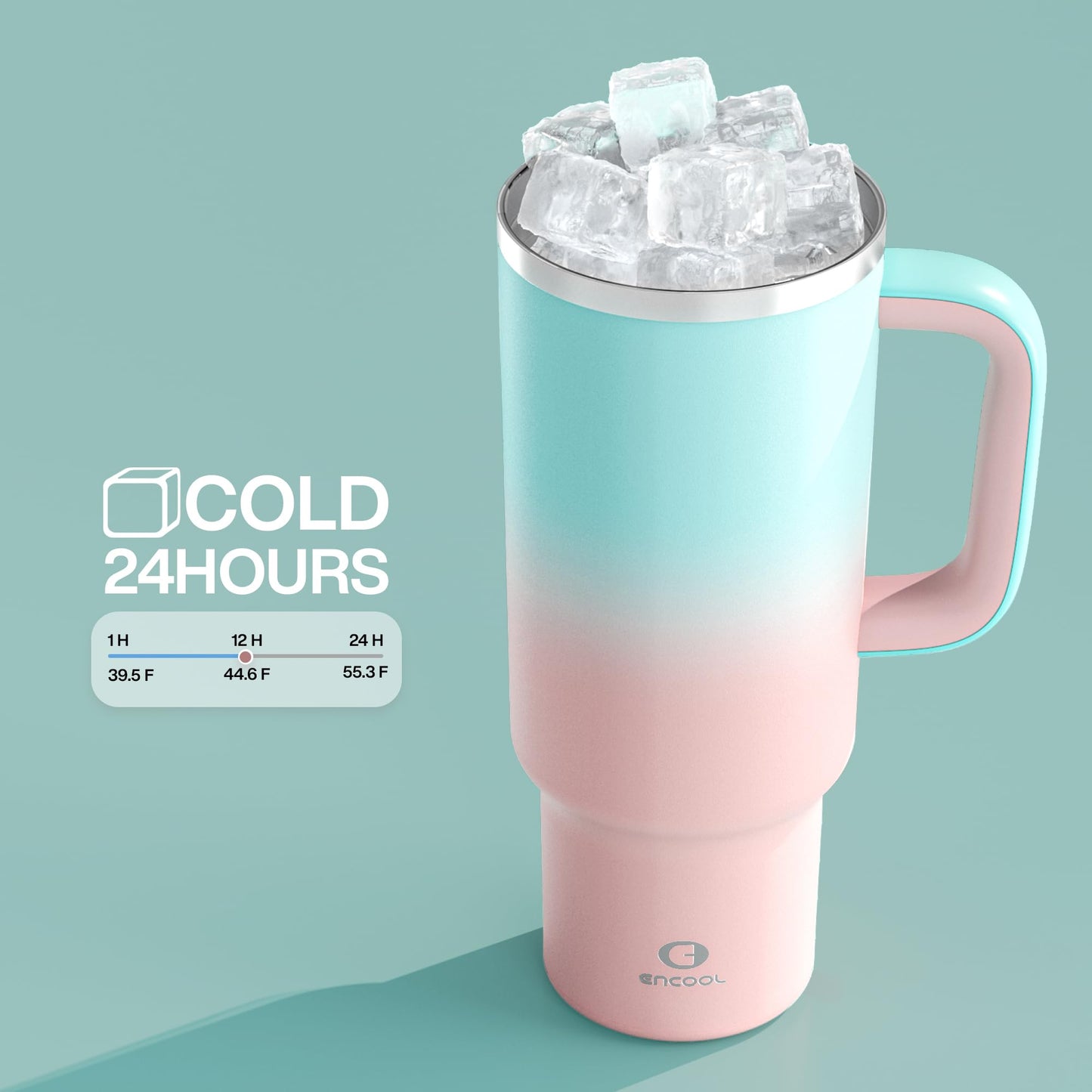 32 oz Tumbler with Handle and Straw: Stainless Steel Insulated Tumbler Keeps Cold for 24 Hours, Leakproof Travel Cup Fits in Cup Holder and BPA-Free, Aquamarine Blue