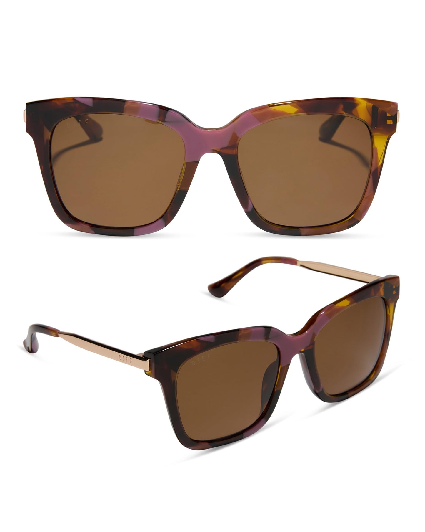 DIFF Bella Designer Square Oversized Sunglasses for Women UV400 Protection, Tortoise frame w/giftable travel case