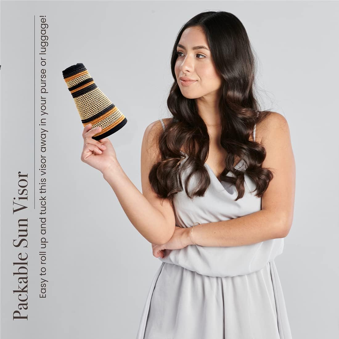 San Diego Hat Company Women's One Size Ultrabraid Visor with Ribbon Trim and Black Velcro, Mixed Brown