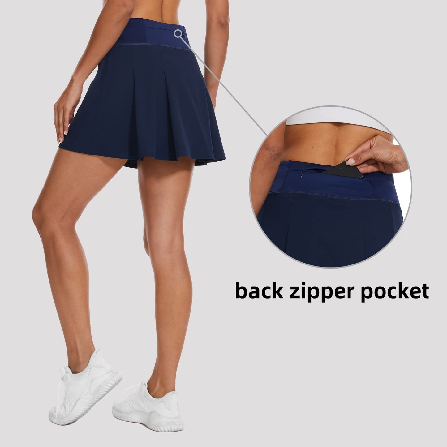 M MOTEEPI 16" Tennis Skirts for Women Pleated Golf Athletic Skorts Skirts with Shorts Pockets Running Pickleball Summer
