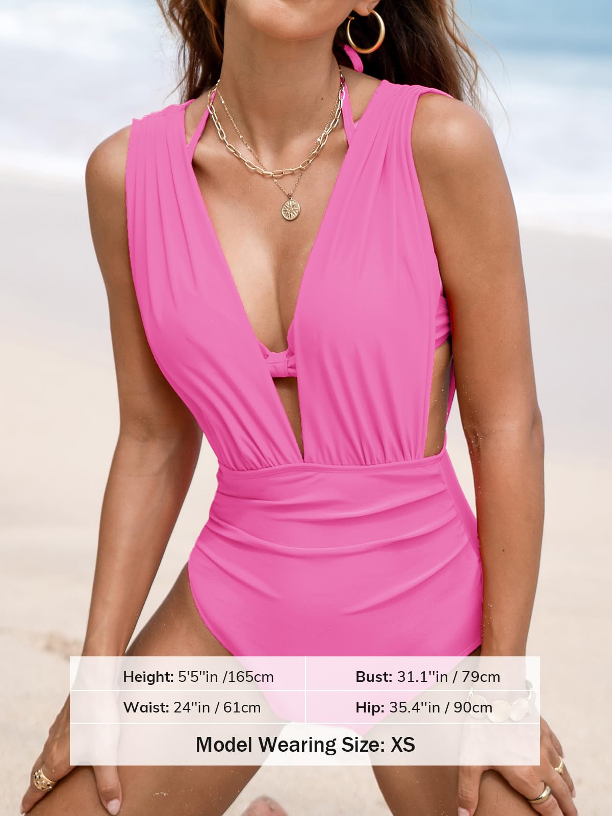 CUPSHE Women's One Piece Swimsuit Halter Plunging Neck Bathing Suit Wide Straps Underwire Ruched Back Hook