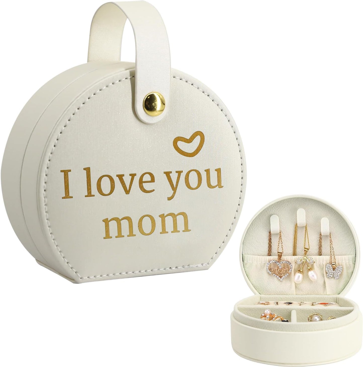 COLLECTIVE HOME - Travel Jewelry Case, Elegant Half-Moon Design with Gold Monogram, Detachable Handle, Personalized Accessory Organizer, Gift for Fashion-Forward Women and Teens (s)