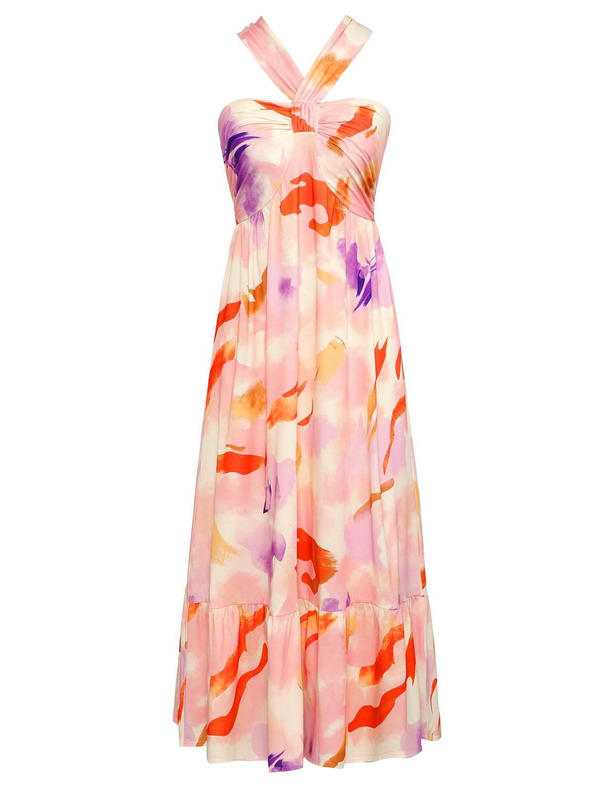 GRACE KARIN 2025 Women's Criss Cross Halterneck Sleeveless Summer Floral Print Flowy A Line Maxi Dress