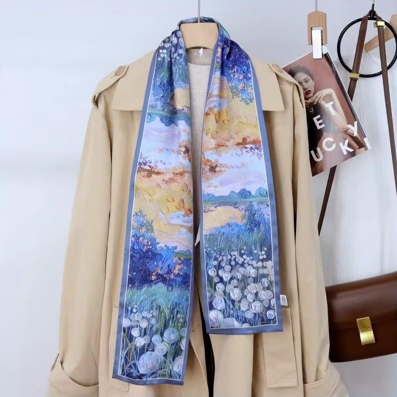 ANDANTINO 100% Silk Scarf for Women 59”*6.3” Long Shawls for Headscarf and Neck- Oblong Hair Wraps with Gift Packed