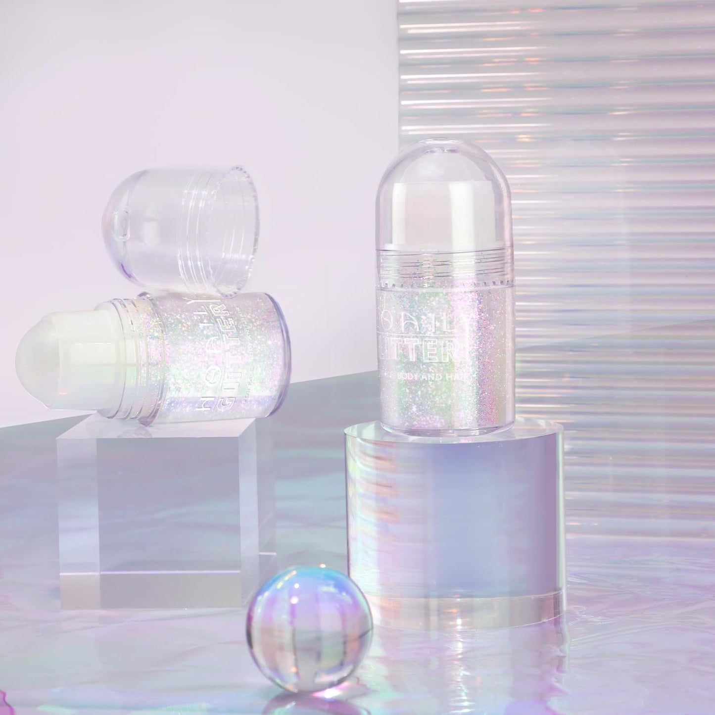 Roll-on Holographic Body Glitter Gel for Face Hair, Chameleon Color Changing Glitter Gel Under Light, Chunky Mermaid Sequins Festival Party Rave Accessories Shimmer Makeup (8# Sparkling Pink)