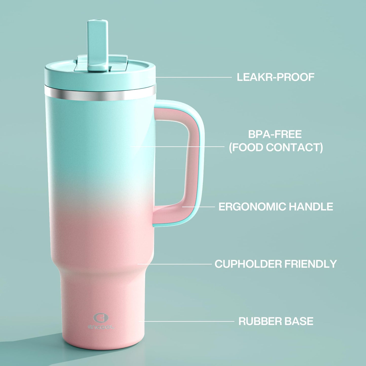 32 oz Tumbler with Handle and Straw: Stainless Steel Insulated Tumbler Keeps Cold for 24 Hours, Leakproof Travel Cup Fits in Cup Holder and BPA-Free, Aquamarine Blue