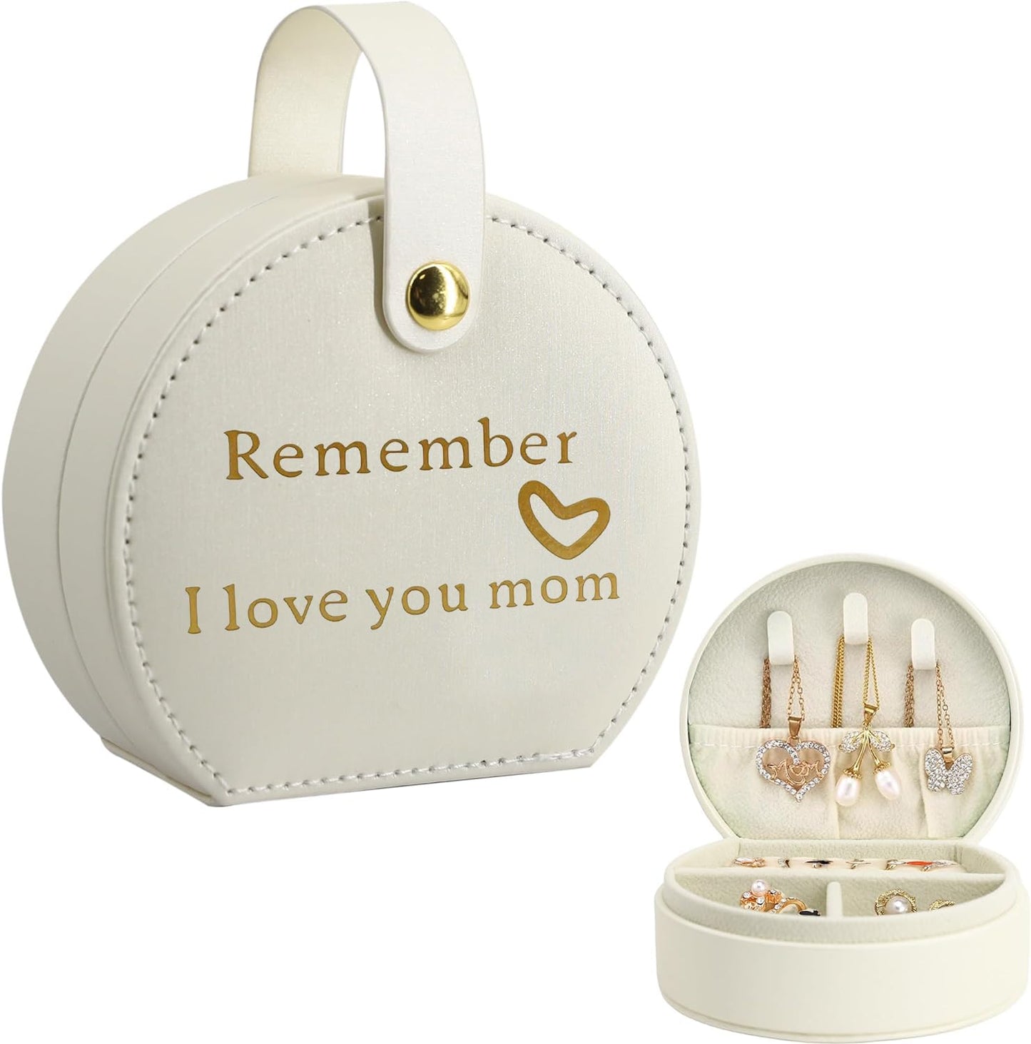 COLLECTIVE HOME - Travel Jewelry Case, Elegant Half-Moon Design with Gold Monogram, Detachable Handle, Personalized Accessory Organizer, Gift for Fashion-Forward Women and Teens (s)