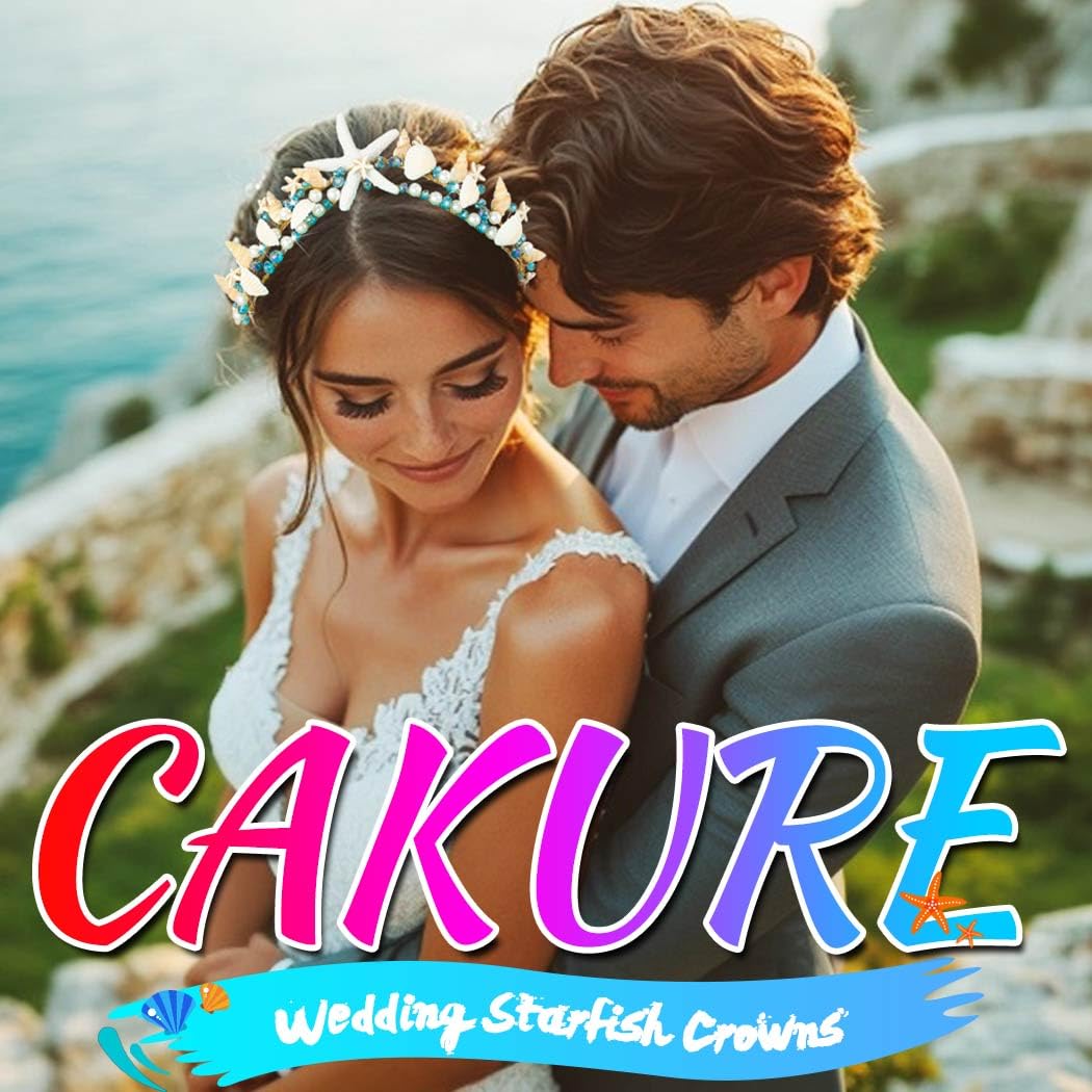 CAKURE Sea Star Crown Headband Boho Starfish Tiaras Beach Wedding Crowns Headpiece Sea Shell Headbands Pearl Beach Wedding Hair Accessories for Women