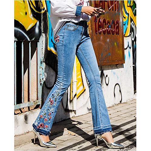 Lisskolo Bell Bottom Jeans for Women Flared Floral Embroidered Jean Wide Leg Denim Pants