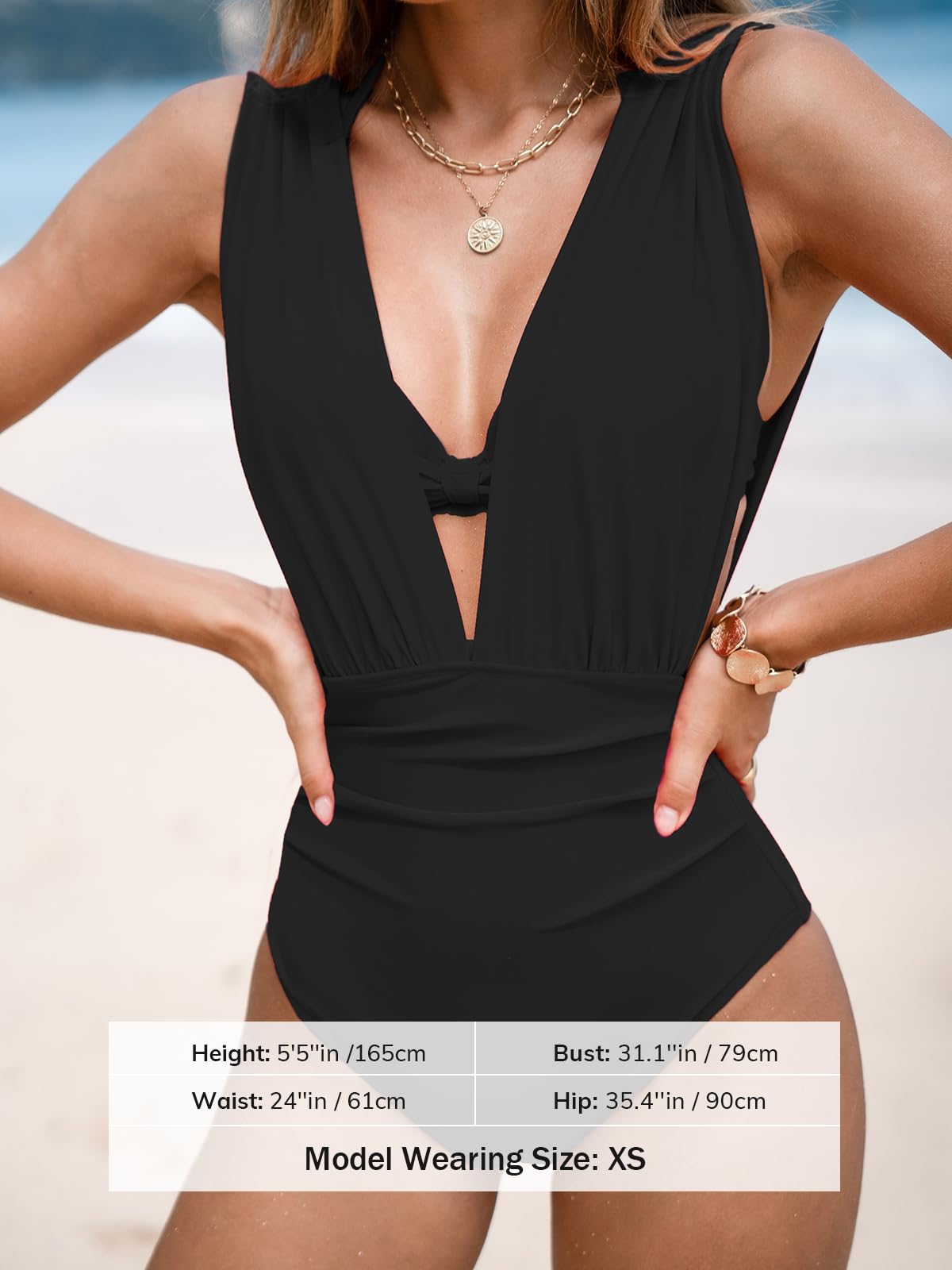 CUPSHE Women's One Piece Swimsuit Halter Plunging Neck Bathing Suit Wide Straps Underwire Ruched Back Hook