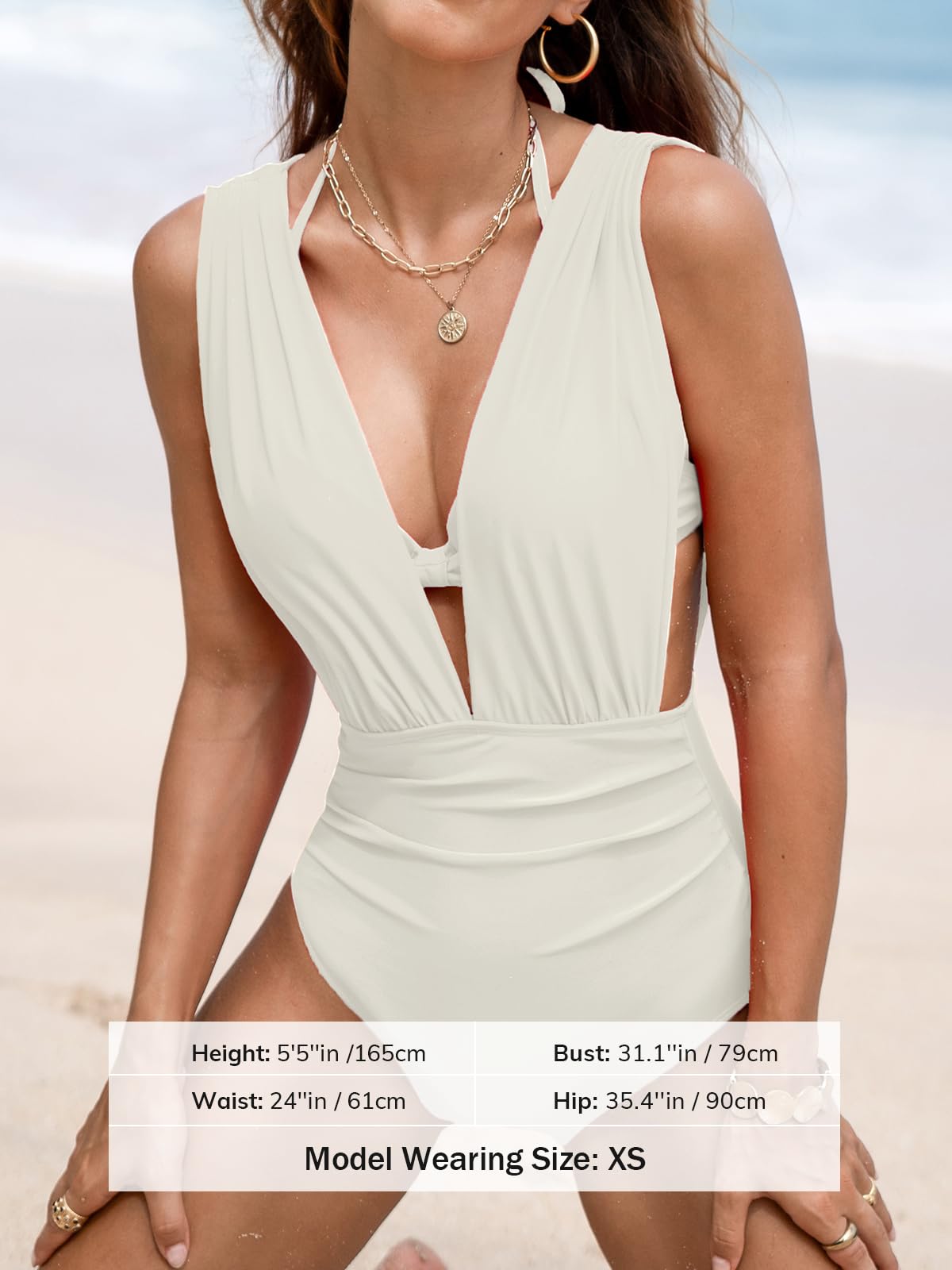 CUPSHE Women's One Piece Swimsuit Halter Plunging Neck Bathing Suit Wide Straps Underwire Ruched Back Hook