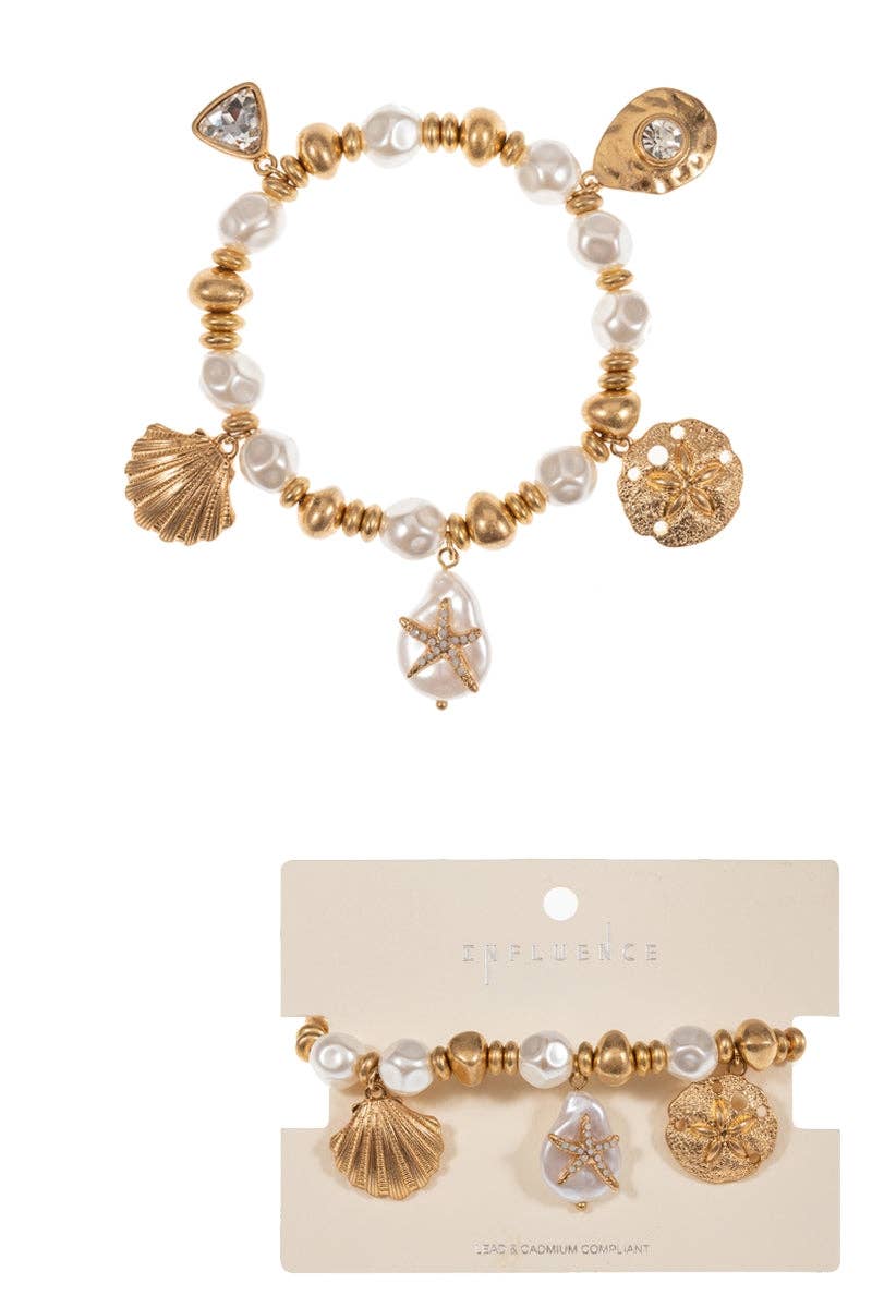 Designature New York - Sealife Shaped Pearl With Charm Stretch Bracelet: VS / ONE