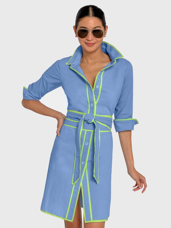 Gretchen Scott LLC - Shirt Tails Short Dress - Cotton: Turquoise / S