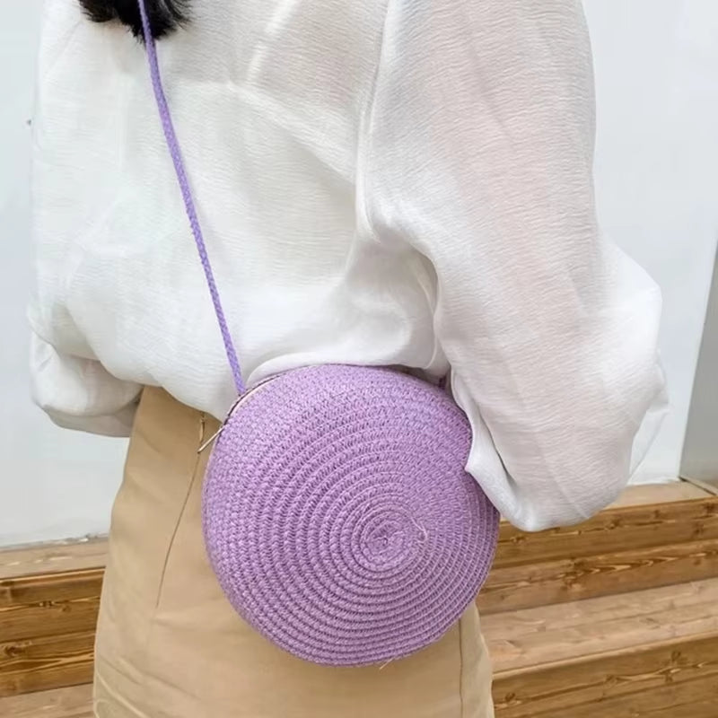 Summer Woven Straw Crossbody Bags for Women Fashion round Handmade Rattan Beach Small Handbag Travel Female Shoulder Bag