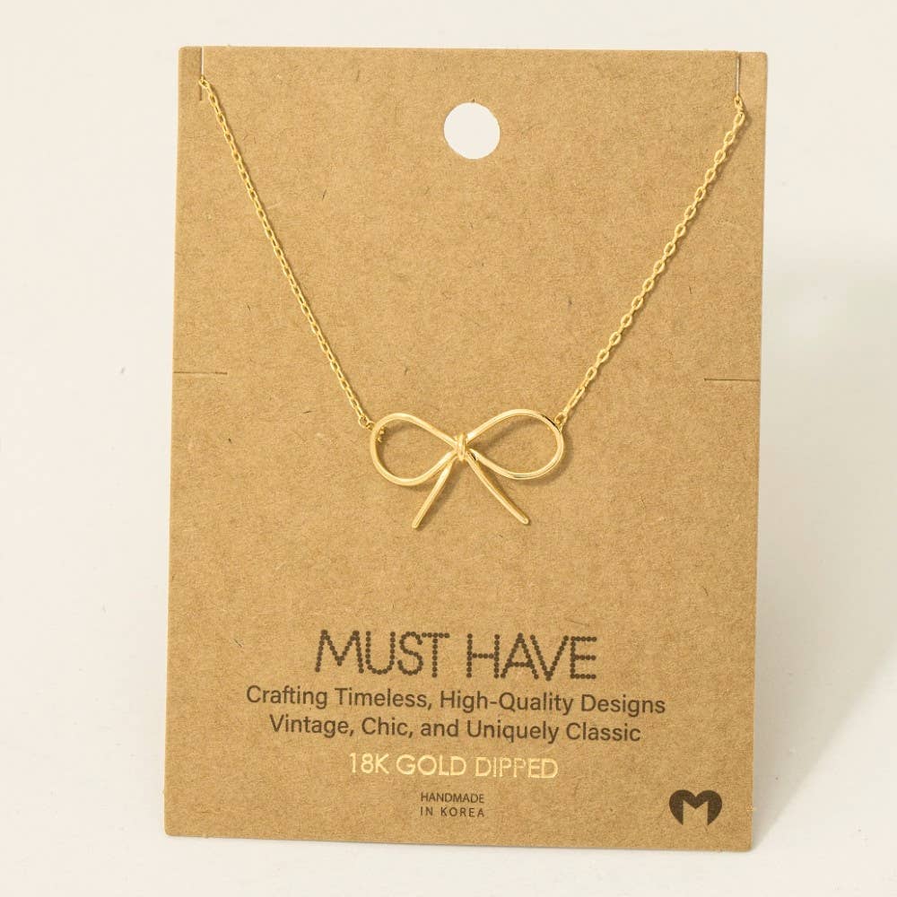 Fame Accessories - Gold Dipped Bow Tie Pendant Necklace: S