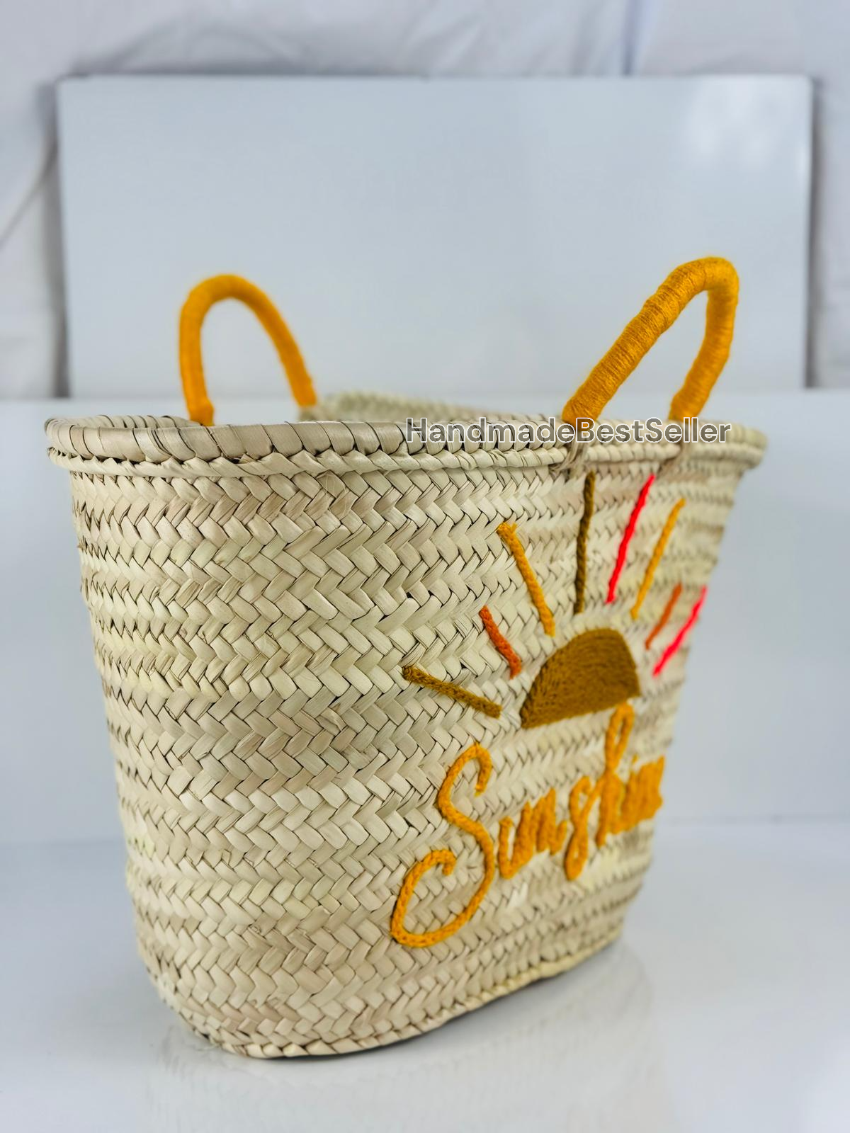 HandmadeBestSeller - Handmade Straw Basket with Sunshine Embroidery