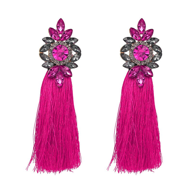 Glamour Rhinestone Hot Pink Tassel Women's Earrings