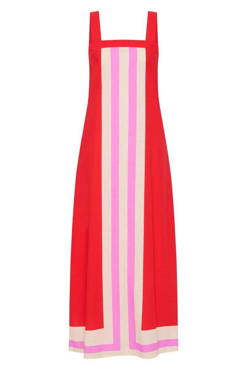 Rosa Clothing - Colorblocked resort slip maxi dress: Red / M