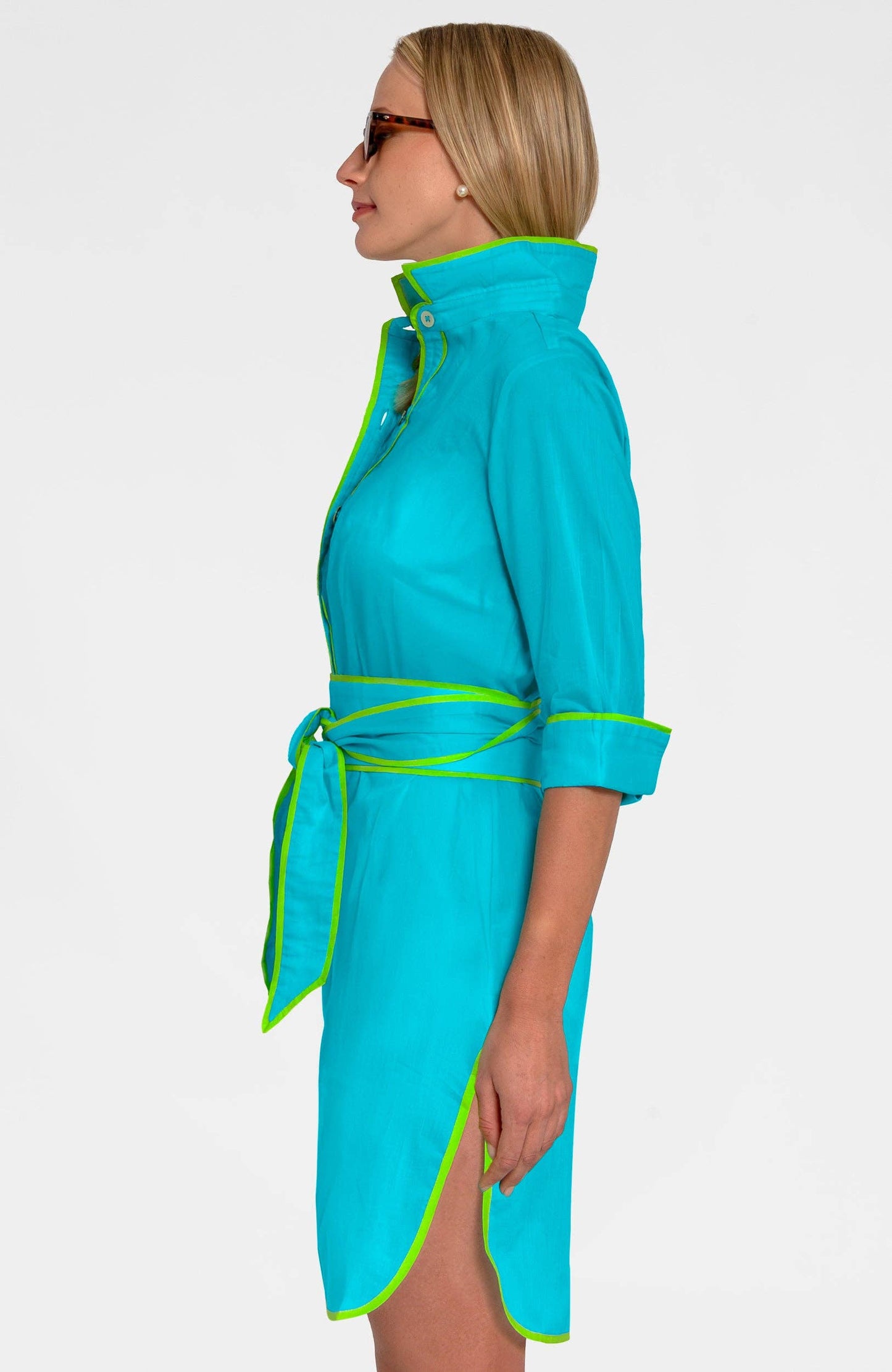 Gretchen Scott LLC - Shirt Tails Short Dress - Cotton: Turquoise / M