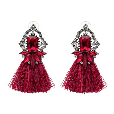 Glamour Rhinestone Hot Pink Tassel Women's Earrings