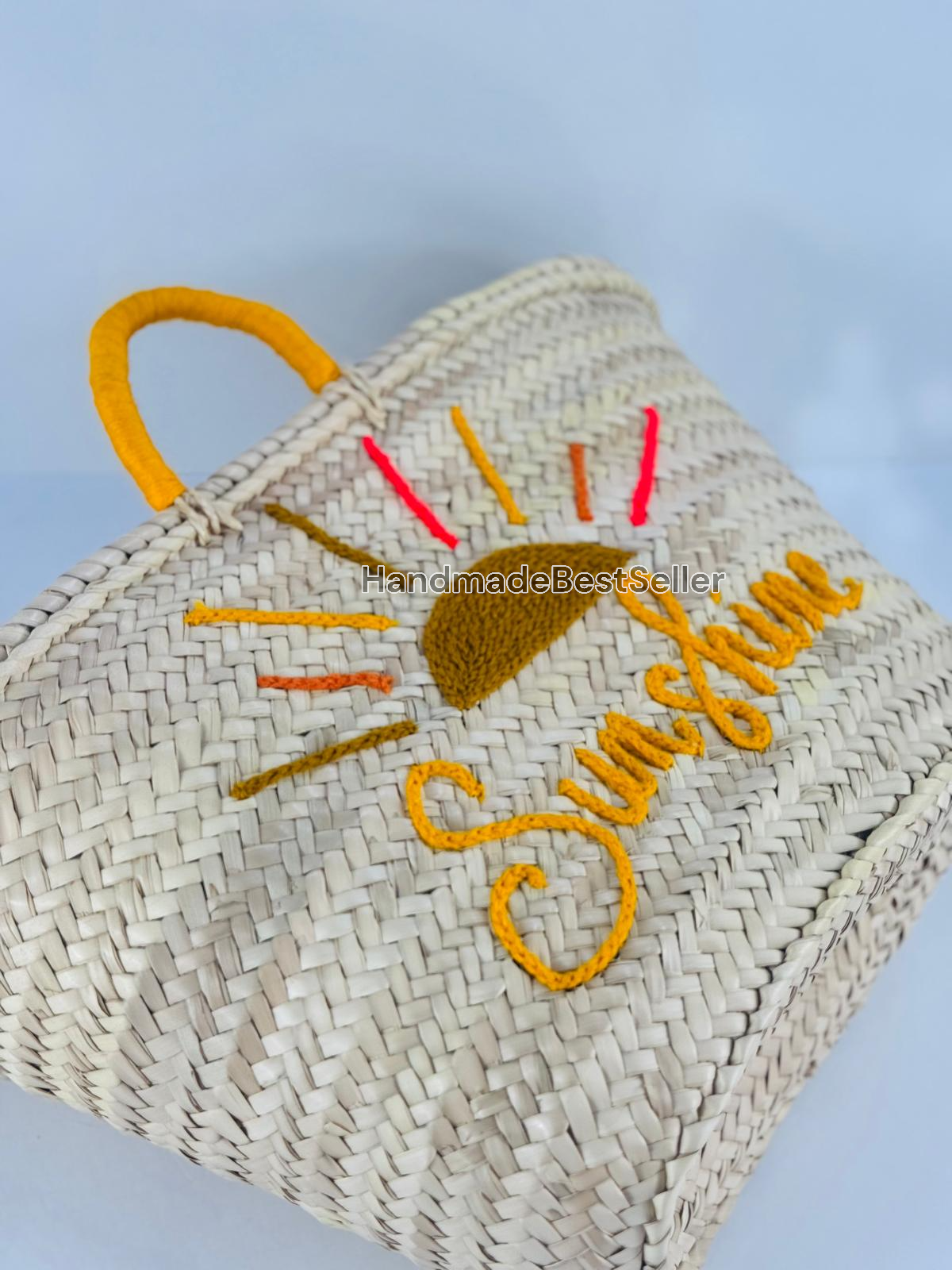 HandmadeBestSeller - Handmade Straw Basket with Sunshine Embroidery