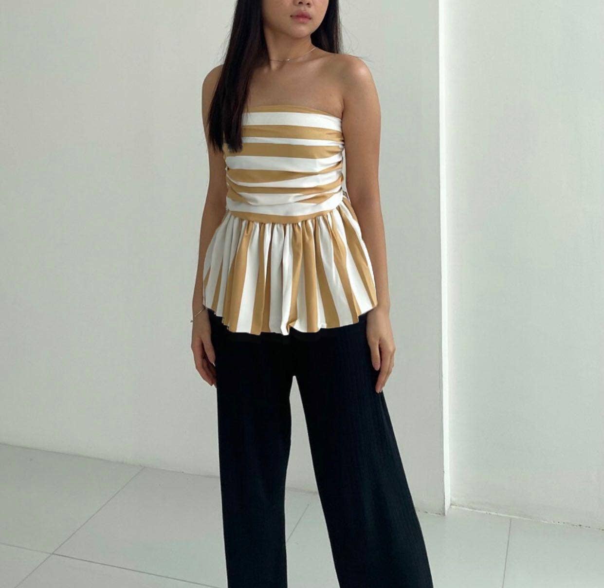 Rosa Clothing - Classic striped Bubble tube top: Black / M