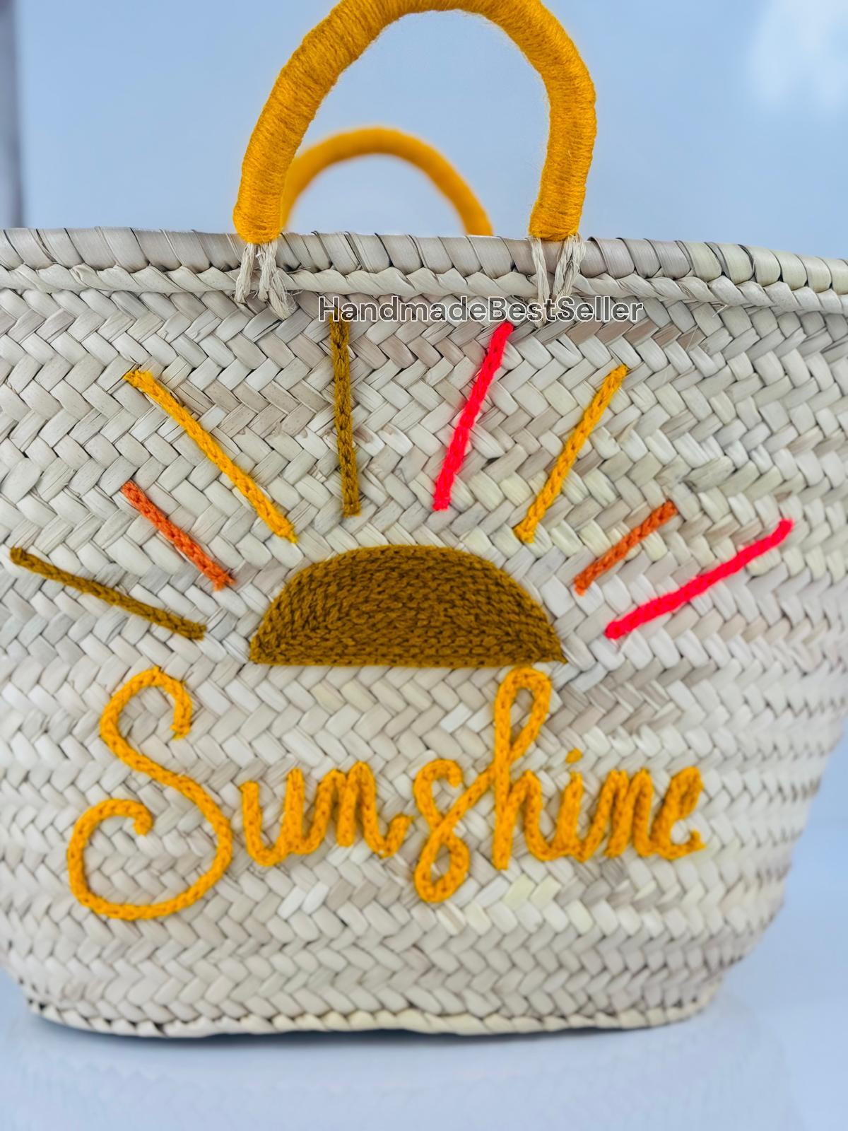 HandmadeBestSeller - Handmade Straw Basket with Sunshine Embroidery