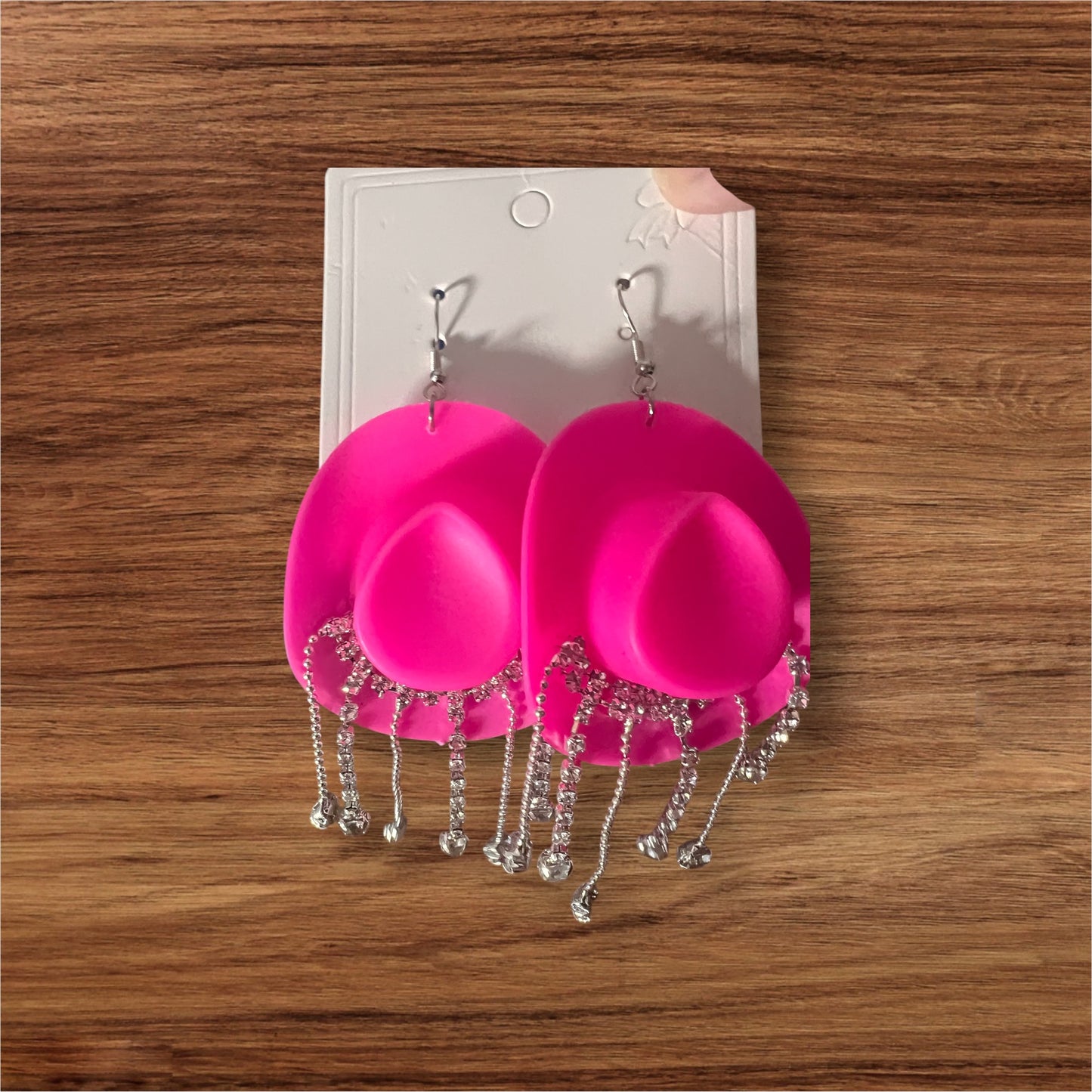 Pink and Silver Dangle Cowboy Hat Earrings