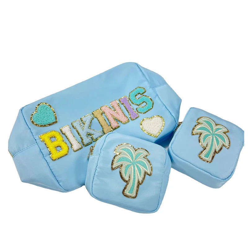 Candy Color DIY Personalized Embroidery Monogram Women Waterproof Toiletry Bag Travel Makeup Bag Nylon Cosmetic Pouch