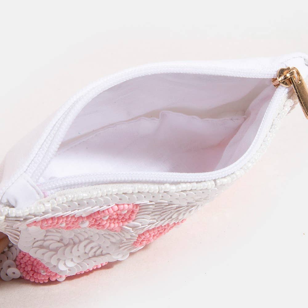 Collections by Fame Accessories - Pink Pearl Bead Ribbon Bow Mixed Beaded Coin Purse: MULTI