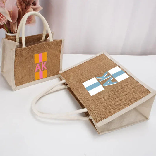 Personalized Shadow Monogram Jute Carryall Bag Striped Shadow Monogram Bag Custom Jute Tote Shopping Bag Bridesmaid Gift