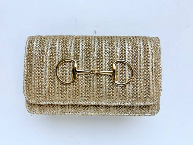 Lisi Lerch - Ruby - Gold Fabric Clutch - Charms: Scallop
