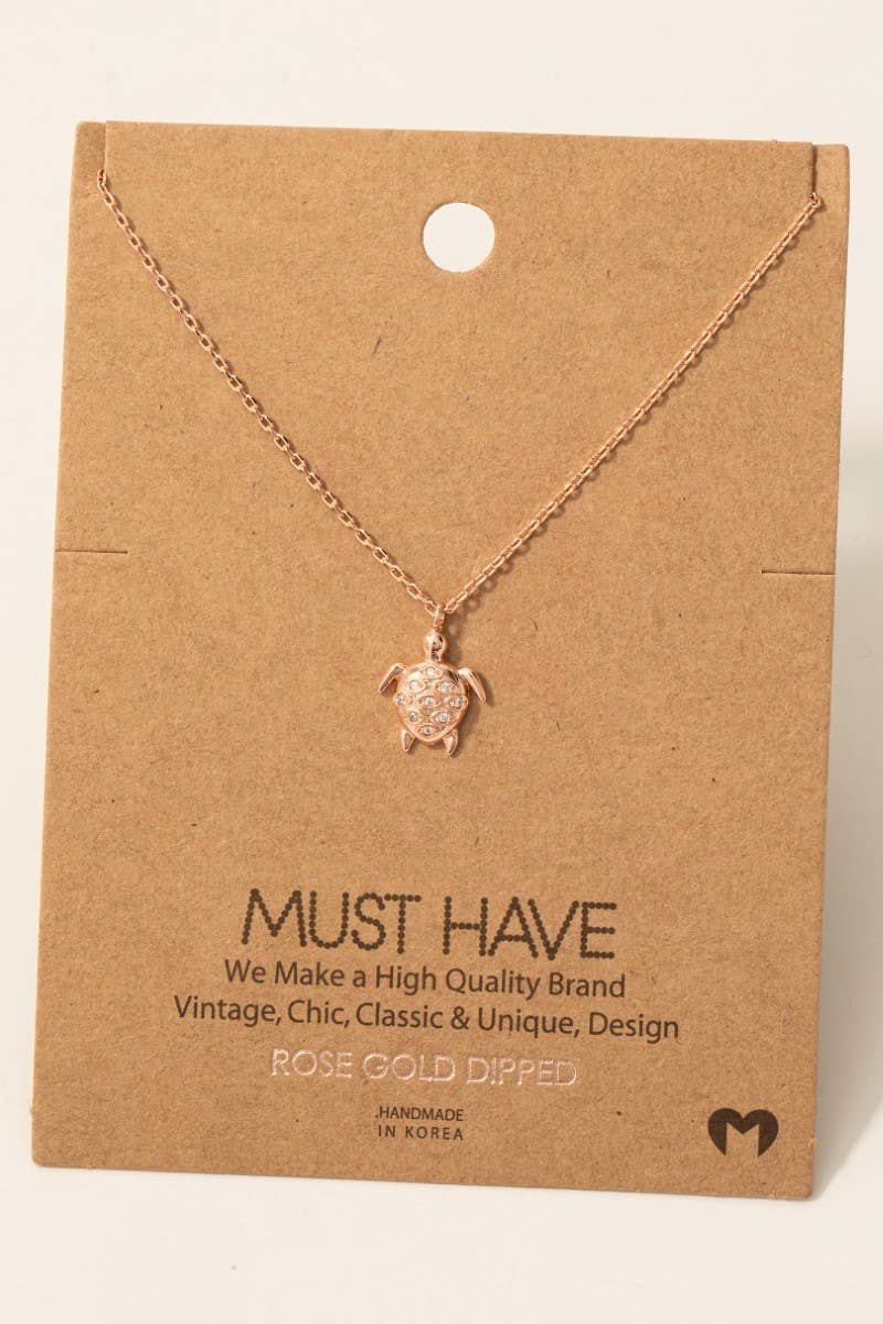 Fame Accessories - Gold Dipped Cz Studded Turtle Pendant Necklace: G