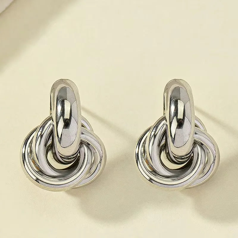 Gold SIlver Color Knot Hoop Earring For Women Shiny Plating Trendy Earring Stud Cute Daily Wear Jewelry