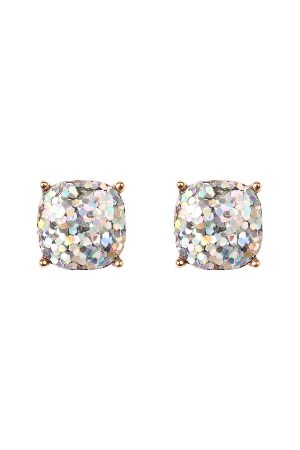 MYS Wholesale Inc - Shiny Cushion Glitter Earring: White Gold