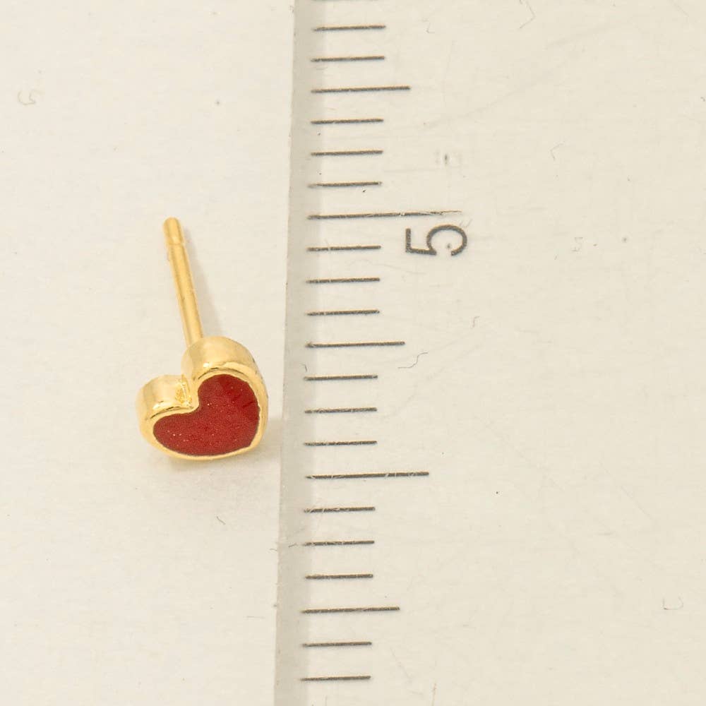 Fame Accessories - Gold Dipped Mini Enamel Heart Stud Earrings: RD
