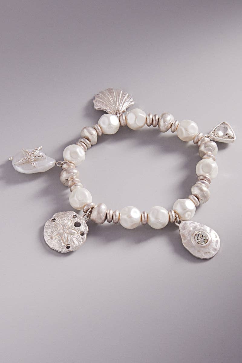 Designature New York - Sealife Shaped Pearl With Charm Stretch Bracelet: VS / ONE