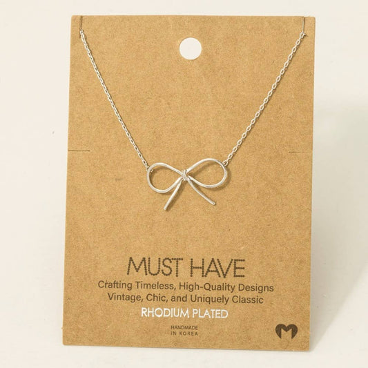 Fame Accessories - Gold Dipped Bow Tie Pendant Necklace: S