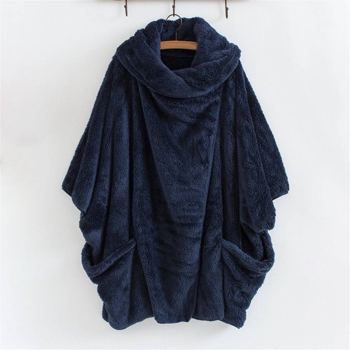 Suhkasana - Women's Oversized Sherpa Jacket Batwing Sleeve Fuzzy Coat: Black / Nan / S