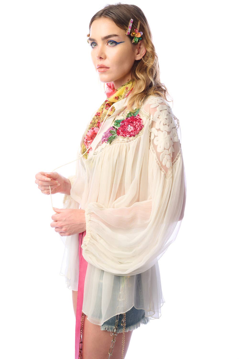 Aratta - Amora Chiffon Hand - Embellished Blouse / Top : Ivory / M