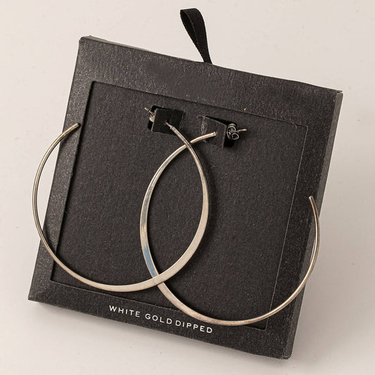 Fame Accessories - Secret Box Textured Hoop Earrings: WG