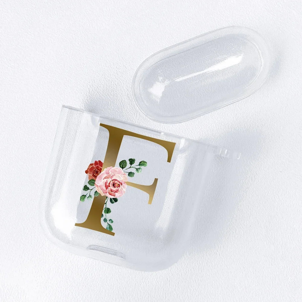 Rose Gold Alphabet Letter Clear Earphone Case For Apple AirPods 4 3rd 2 Pro2 Transparent Cover For Airpod 1 3 Protective Fundas