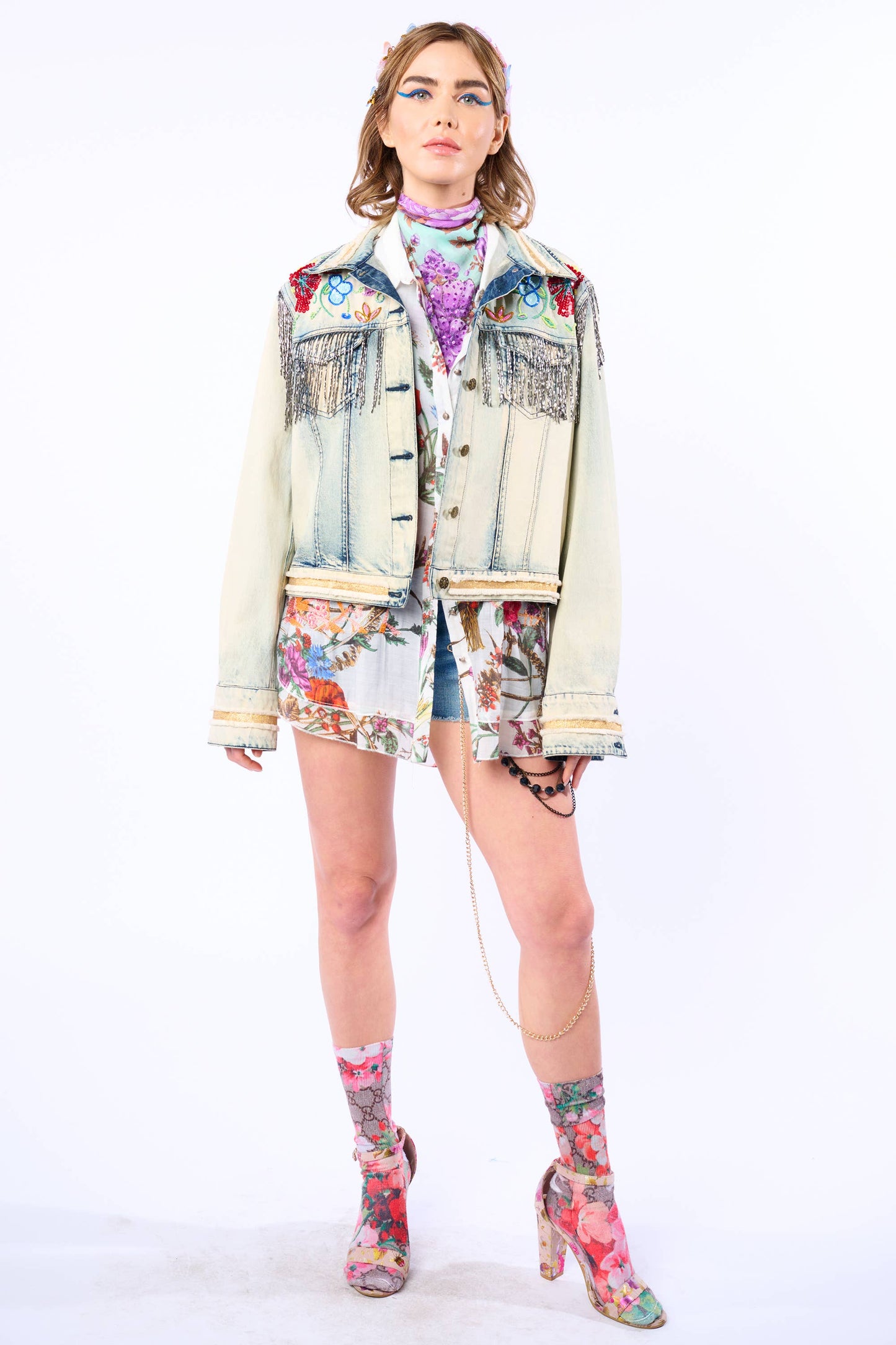 Aratta - Country Queen Embellished Denim Jacket: Washed Denim / M