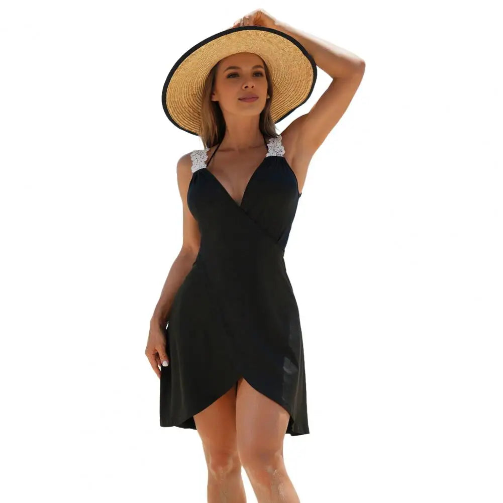 3Pcs/Set Women Swimsuit Halter Lace-up Bra Swimming Briefs Set with Cover Up Dress Beachwear Swimwear Bahting Suit Swimwear