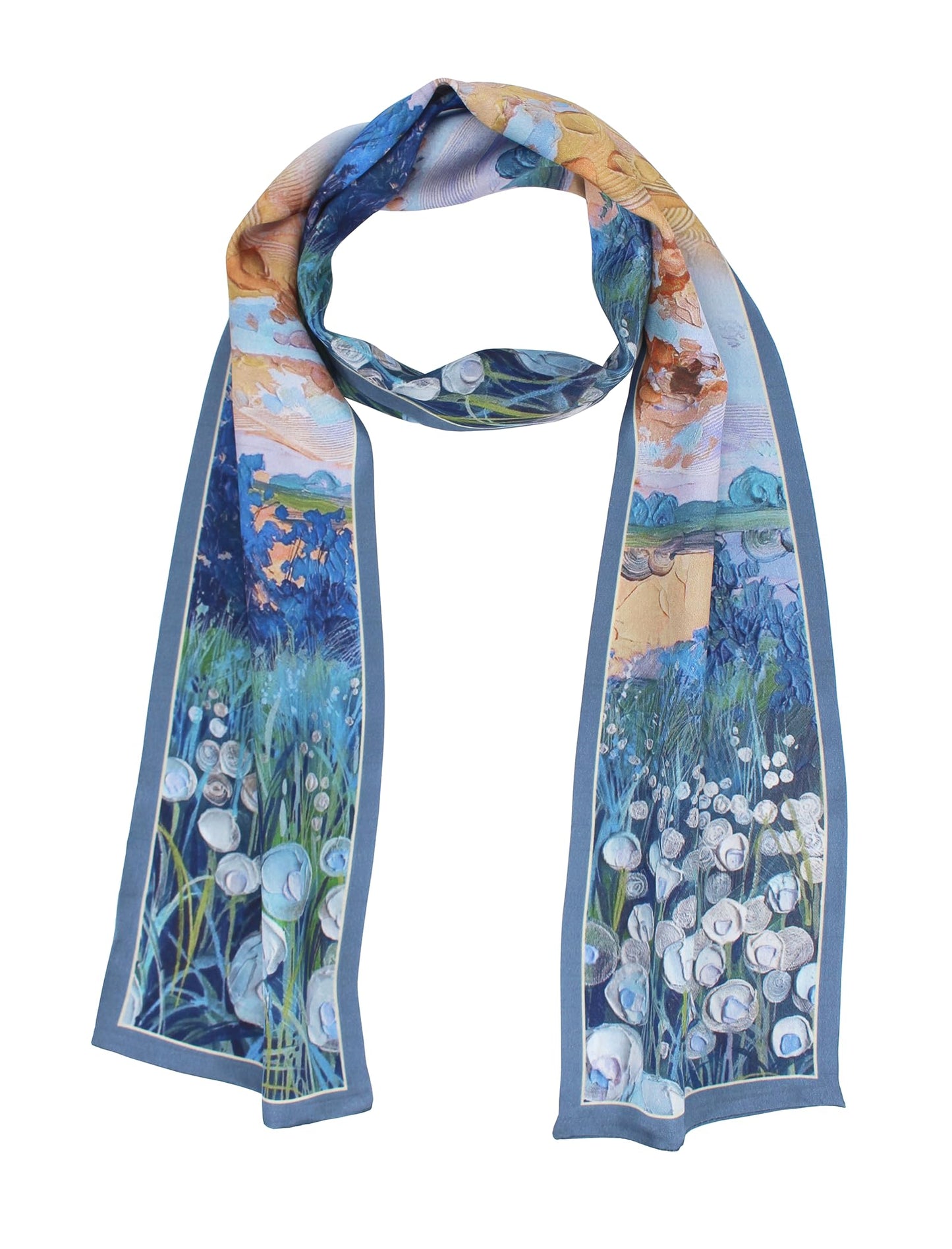 ANDANTINO 100% Silk Scarf for Women 59”*6.3” Long Shawls for Headscarf and Neck- Oblong Hair Wraps with Gift Packed